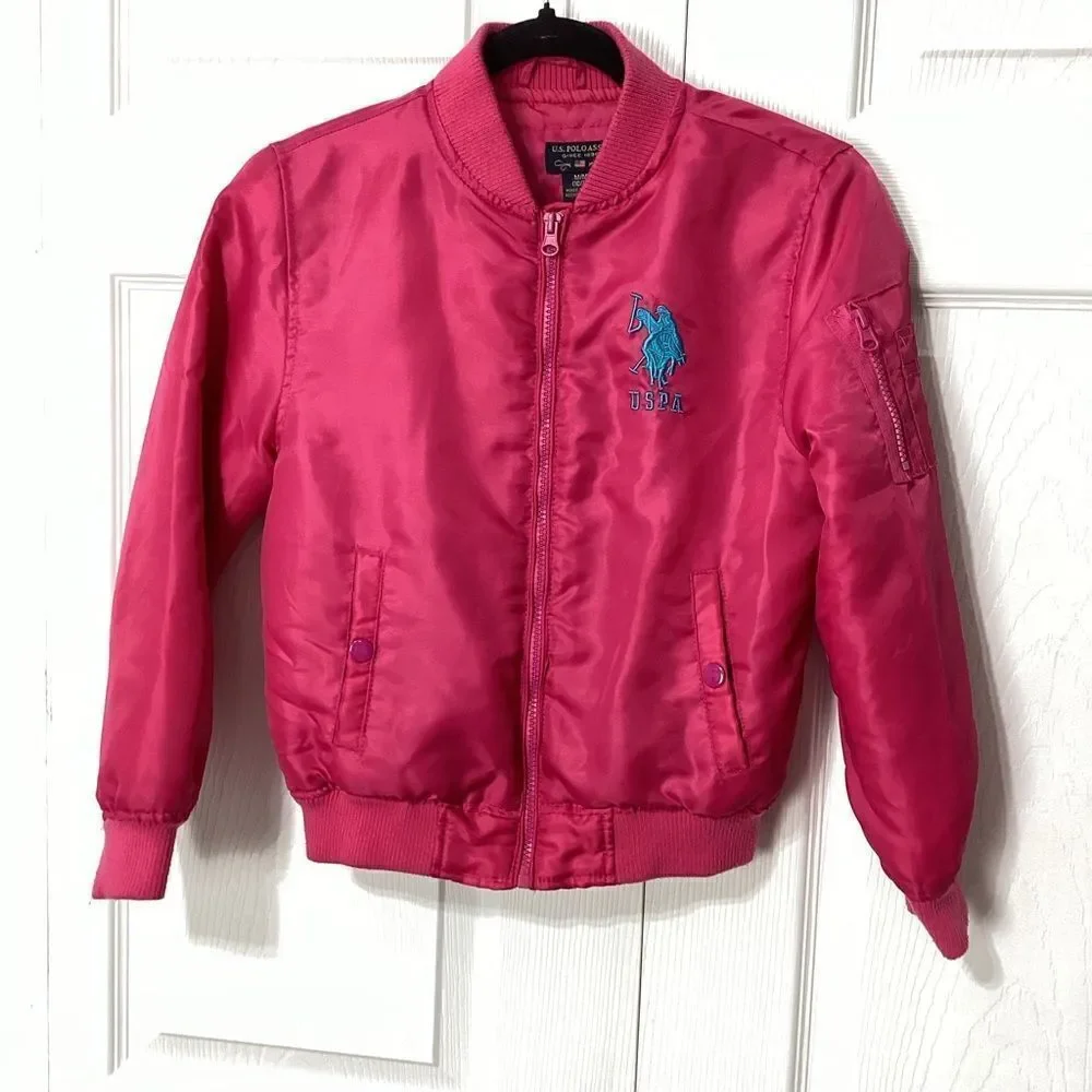 U.S. Polo ASSN Girls Barbie Pink Puffer Bomber Jacket Coat M